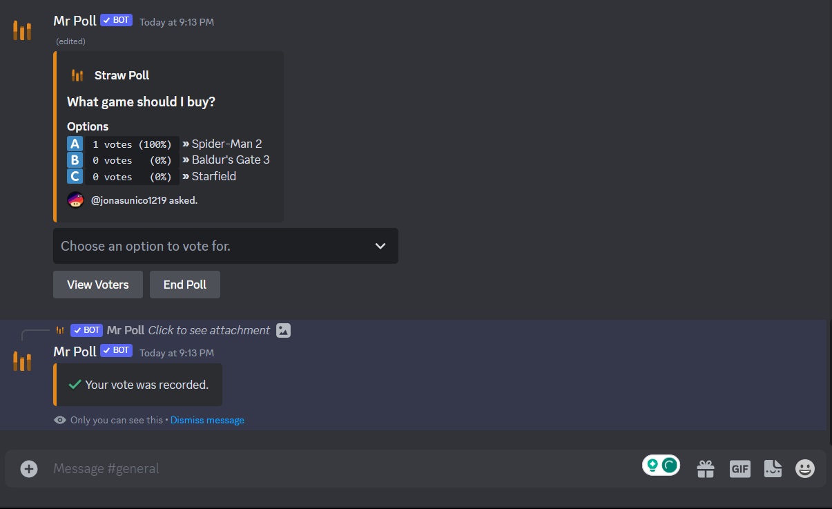 Created Strawpoll using Mr. Poll