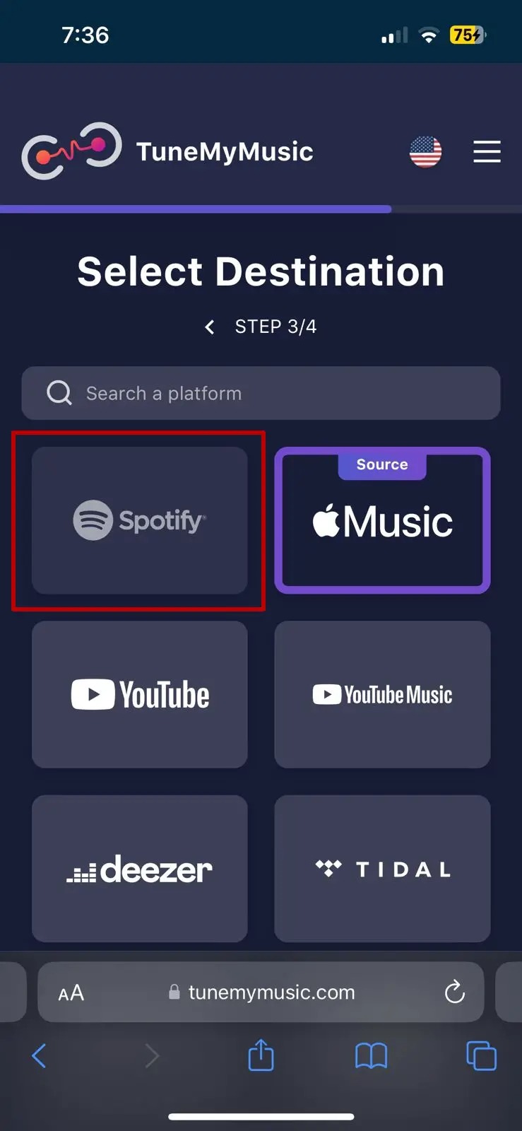 Tune My Music Destination